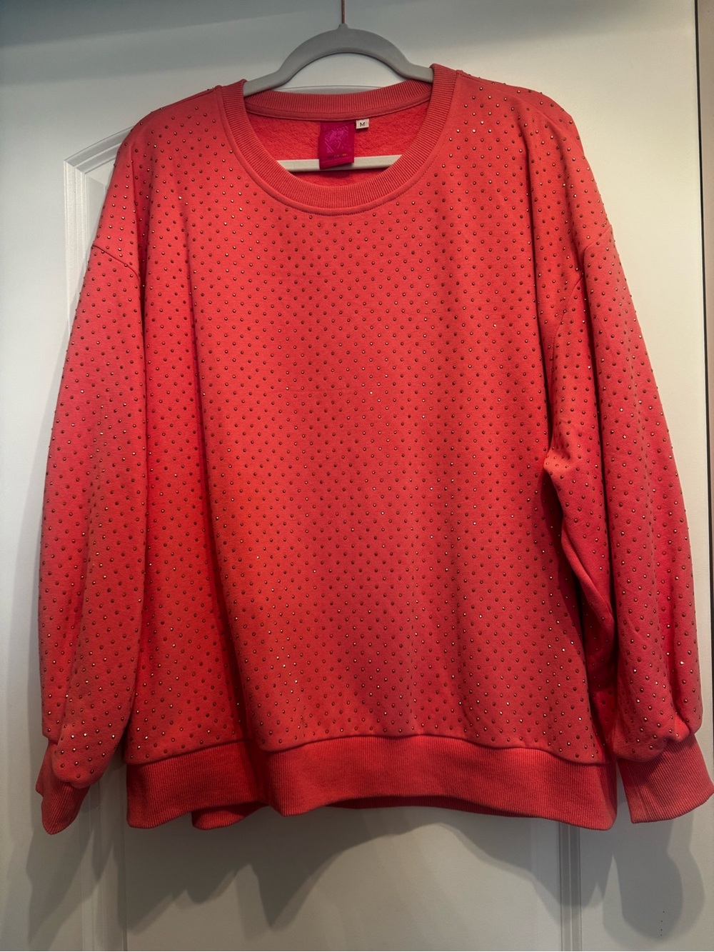 QUEEN OF SPARKLES Coral Studded Crewneck Sweater